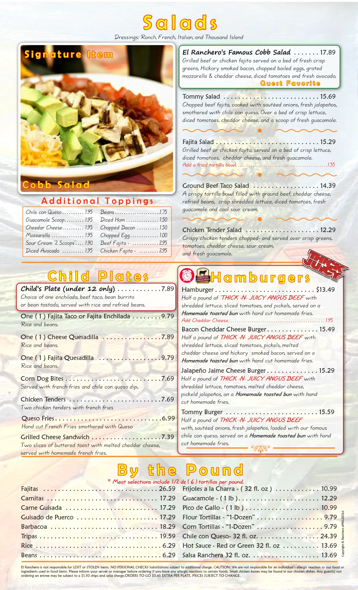 El Ranchero Menu Salads_Burgers Catering pg 4